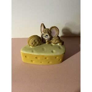 Vintage Mouse Figurine on Cheese Wedge with Cracker